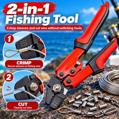 Fishing crimping pliers for crimping sleeves and cutting wire