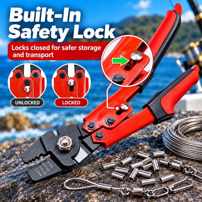 Fishing crimping pliers built-in safety lock