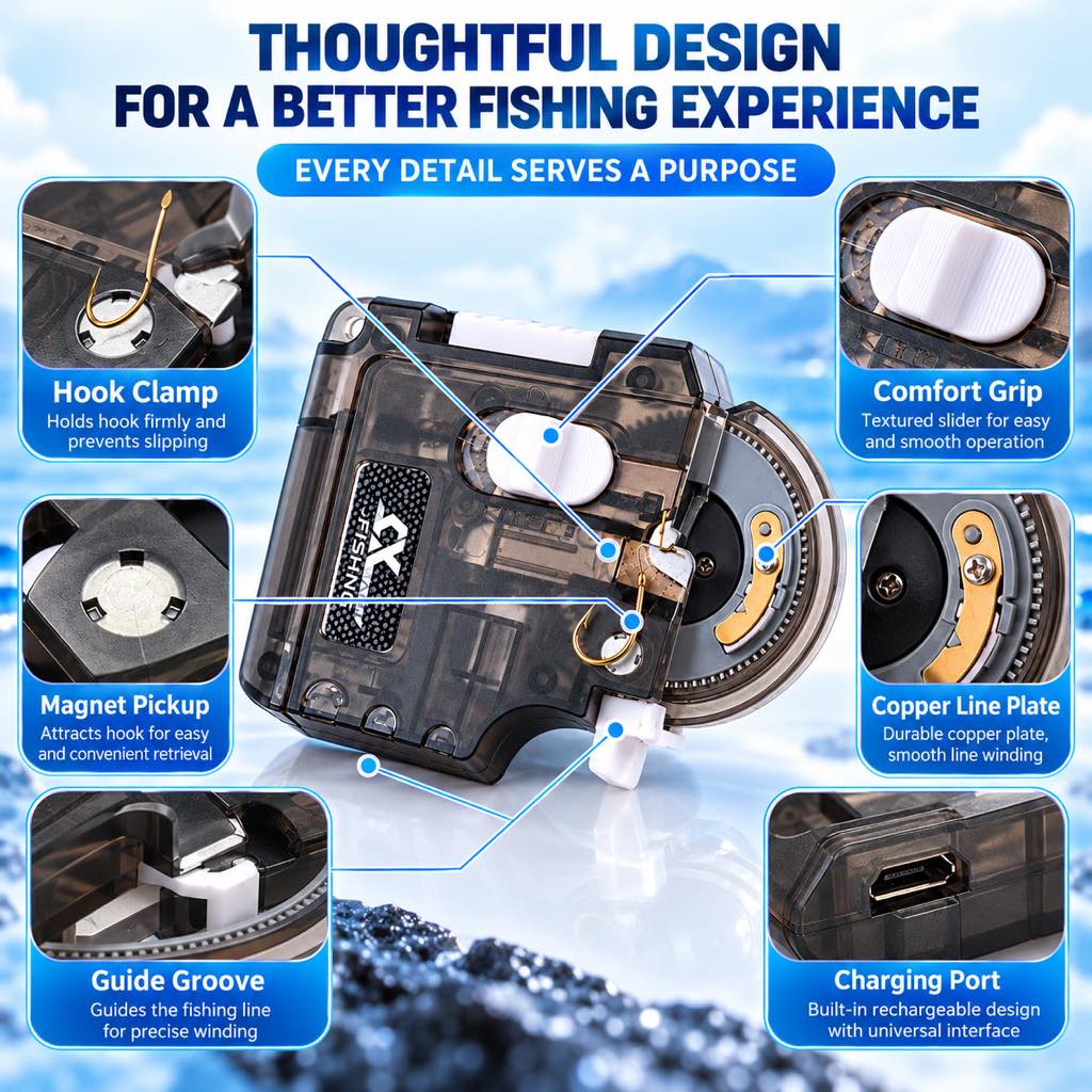 Electric hook tying tool components including hook clamp and magnetic pickup
