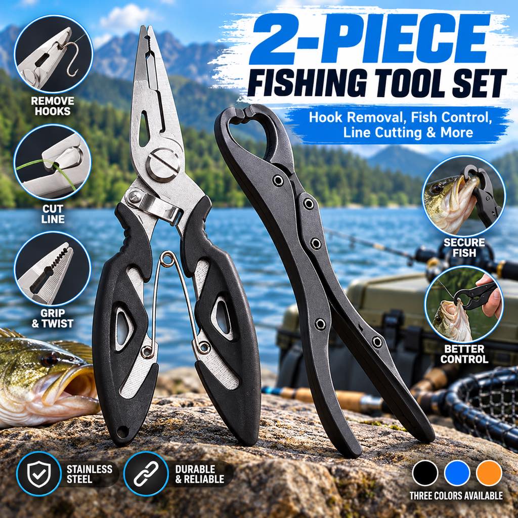 Fishing pliers and fish lip gripper hook removal scene