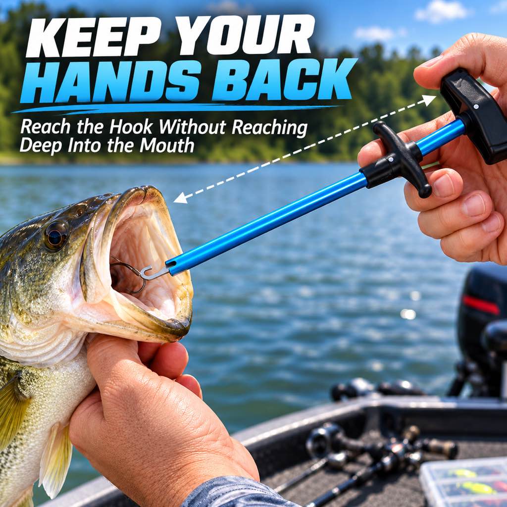 Long shaft hook remover keeping hands away from the fish mouth