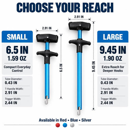 Small 6.5 inch and large 9.45 inch fish hook remover comparison