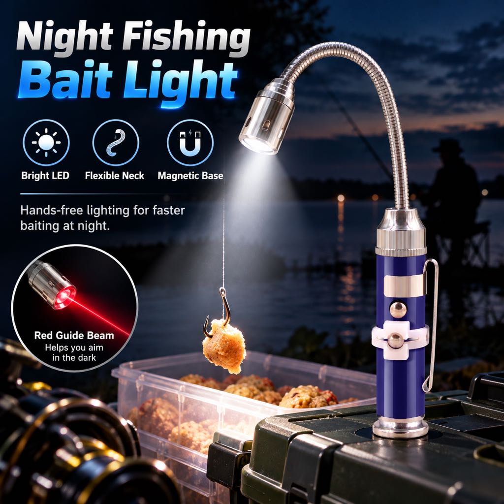 Magnetic night fishing bait light with flexible neck