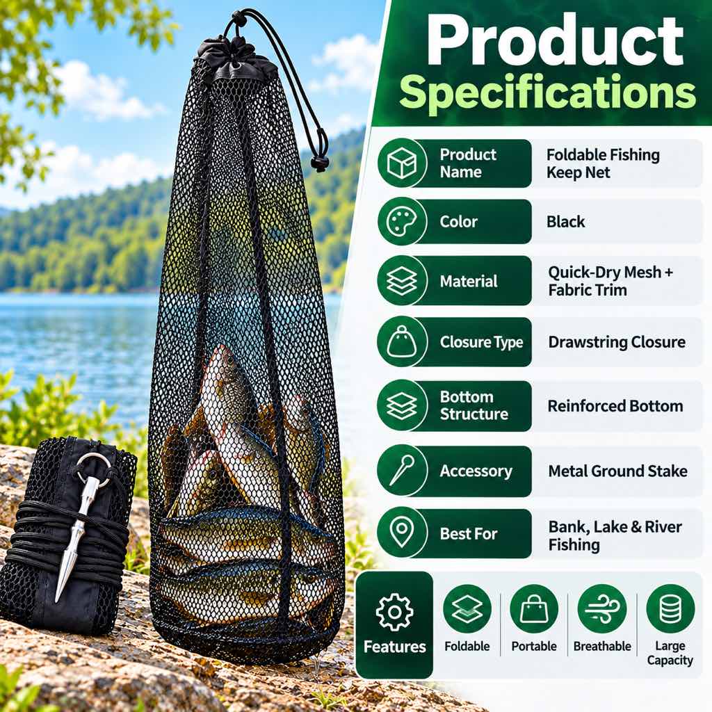 Foldable fishing keep net specifications