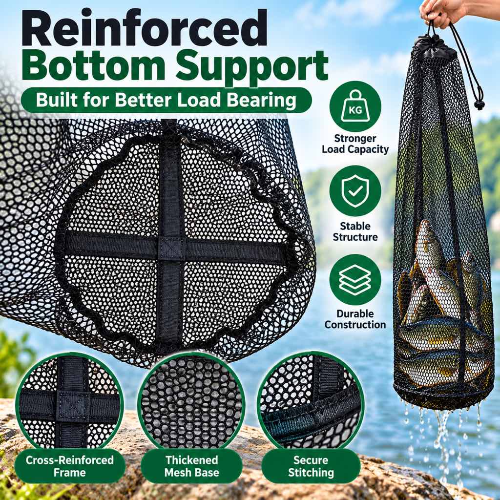 Reinforced bottom of foldable fishing keep net