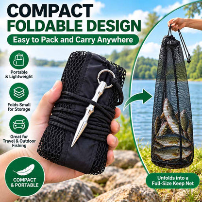 Compact foldable fishing keep net storage