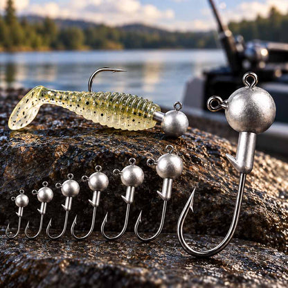 Silver lead jig head hooks for soft plastic lures