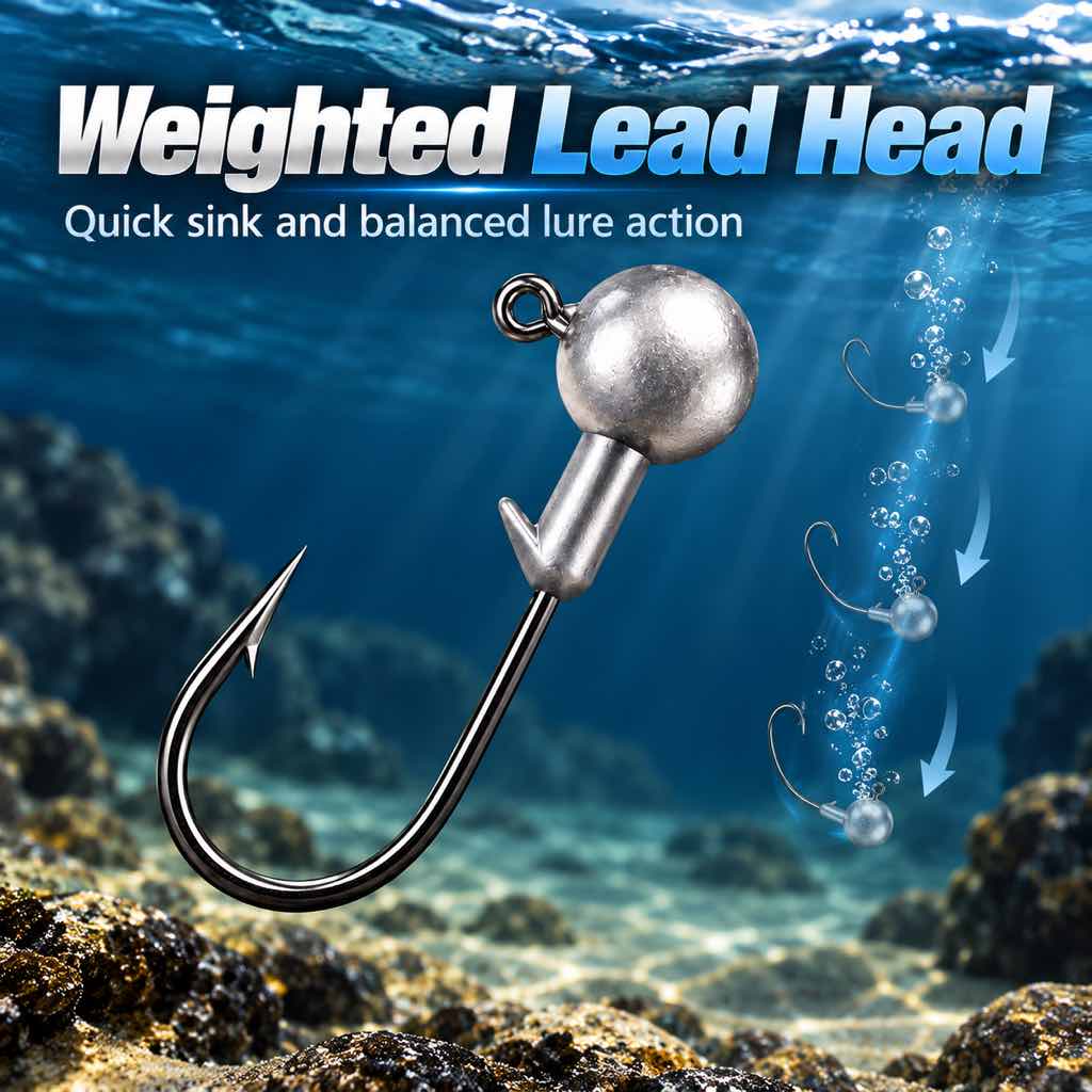 Weighted lead jig head hook for lure fishing