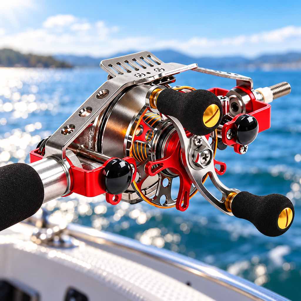 Automatic inner-line fishing reel in red and silver
