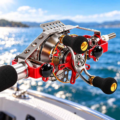 Automatic inner-line fishing reel in red and silver