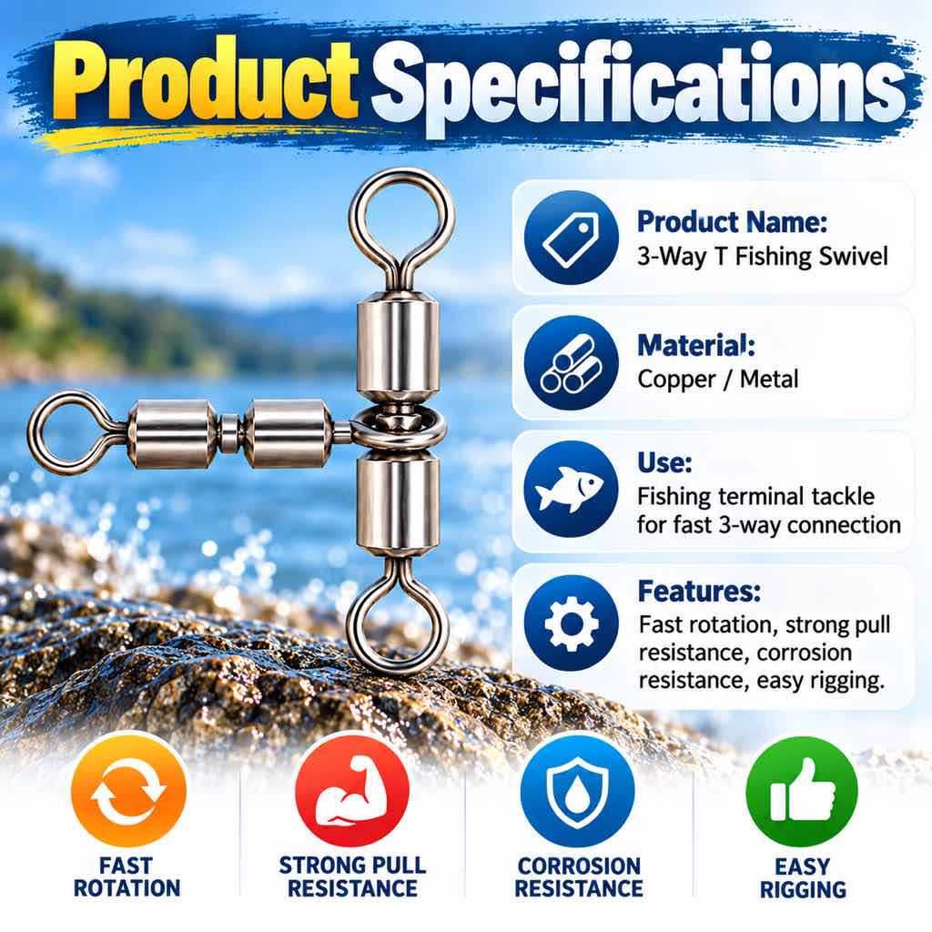 3-way T fishing swivel specifications