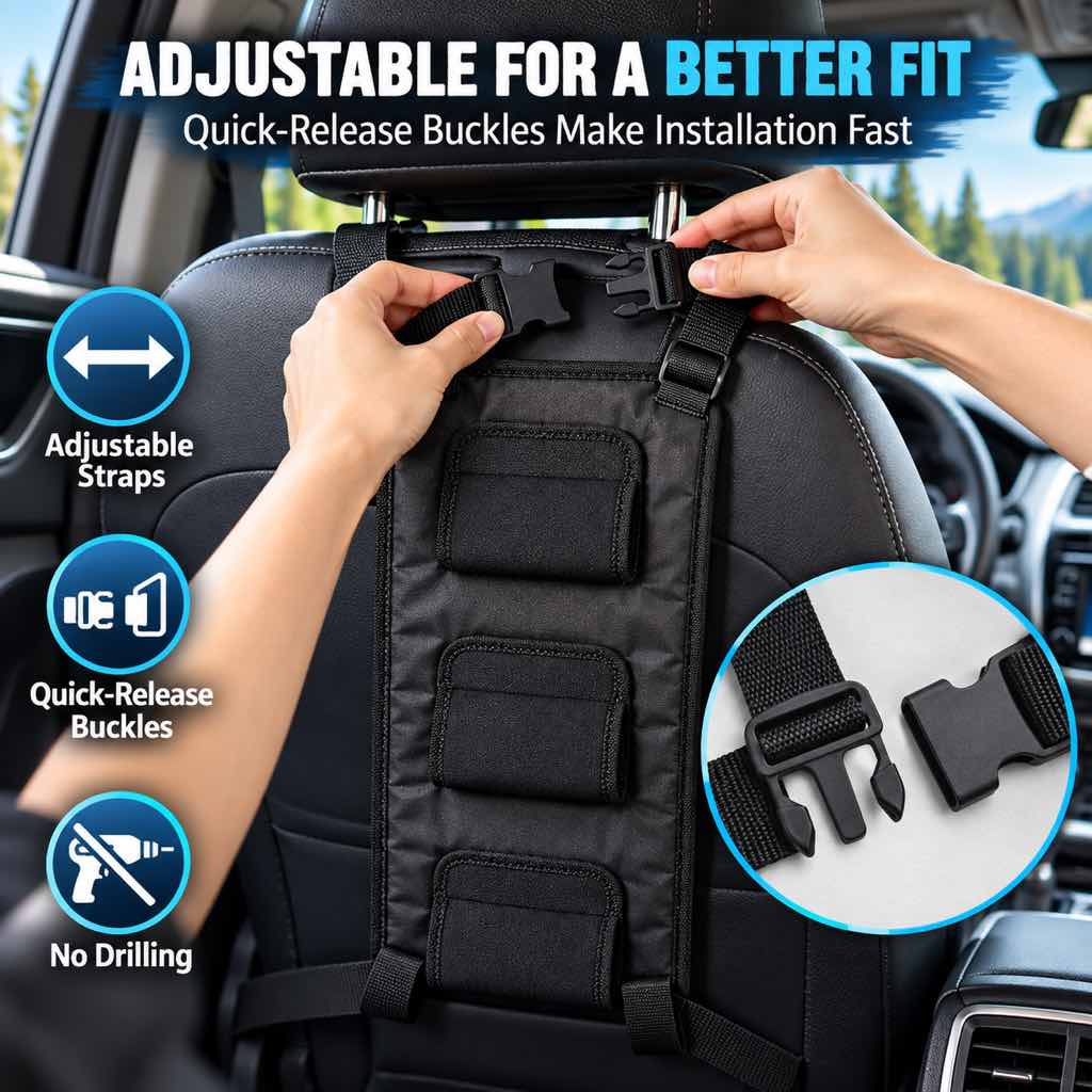 Car seat fishing rod holder adjustable straps
