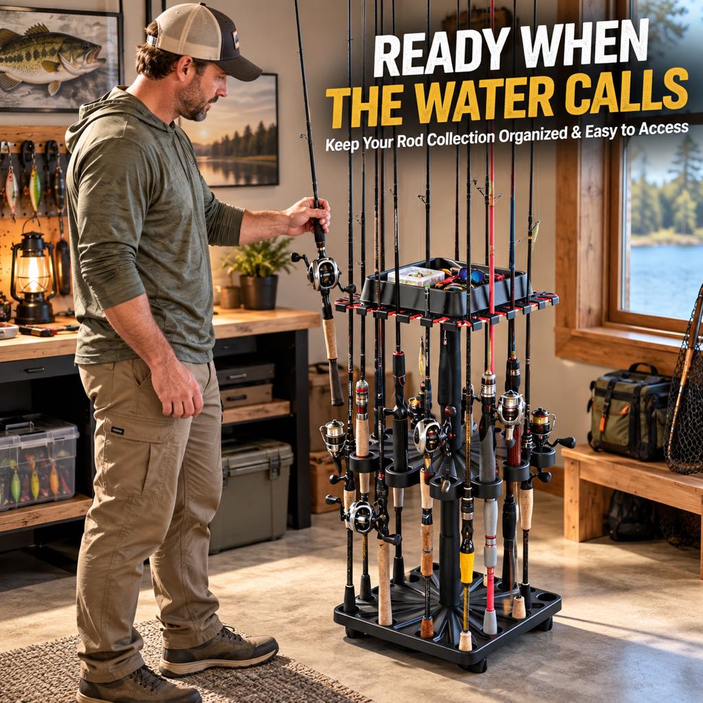 Fishing rods organized and ready to access
