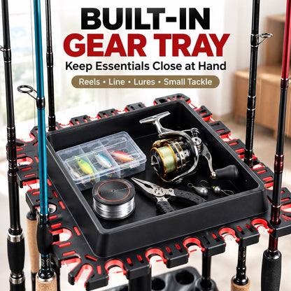 Built-in fishing gear tray for reels line and tackle