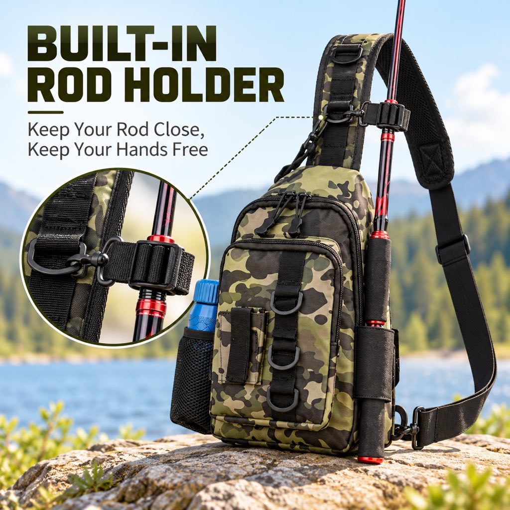 Built-in rod holder and upper retaining strap
