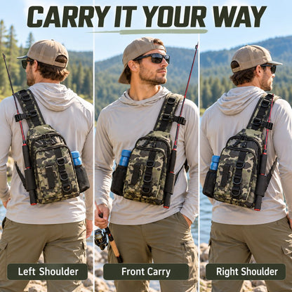 Fishing sling bag chest and back carrying options