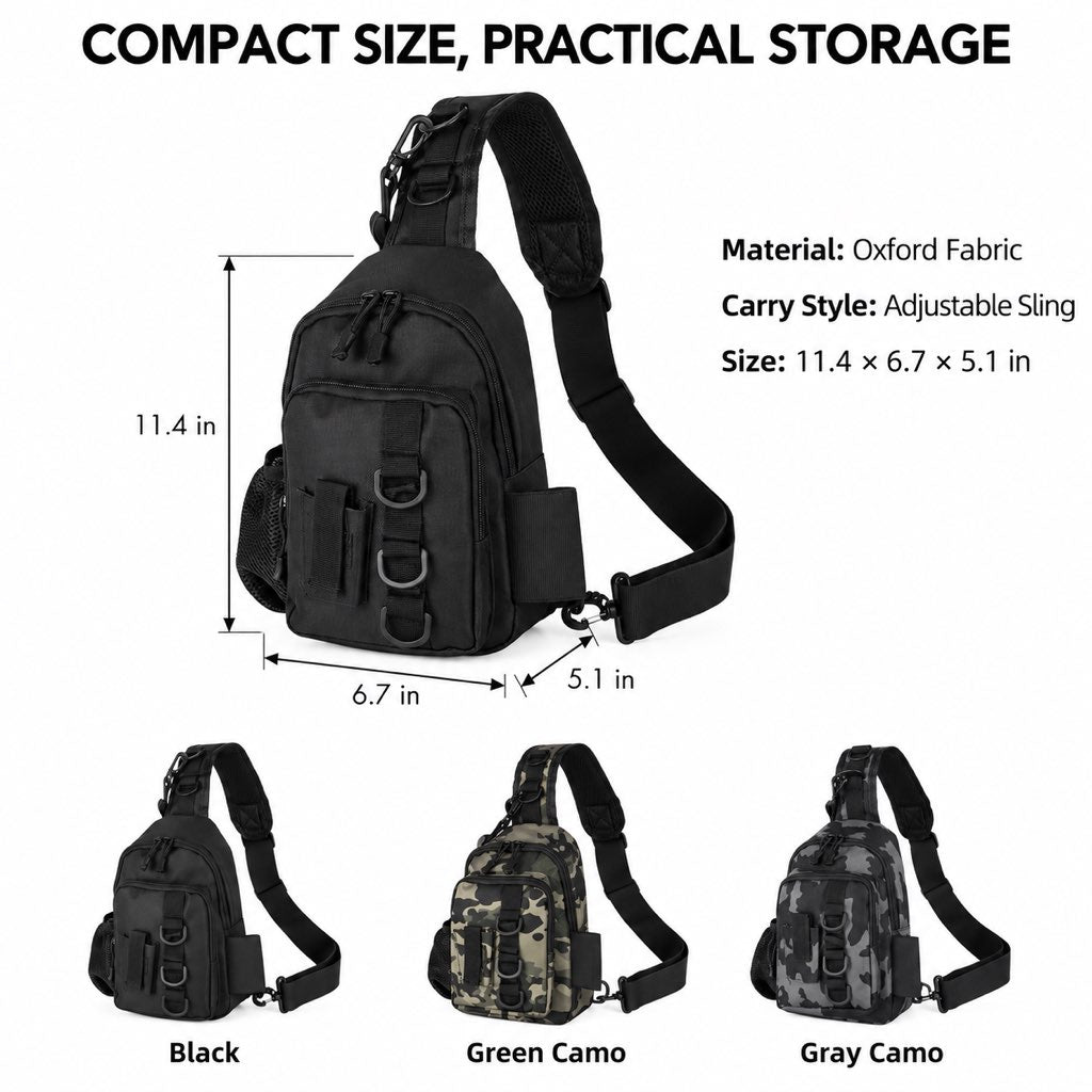 Fishing sling tackle bag dimensions and color options