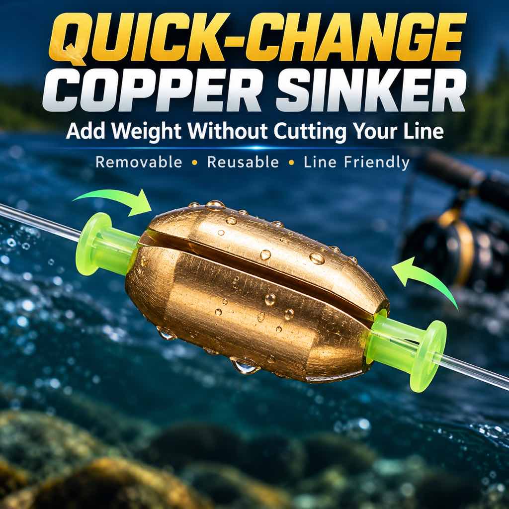 Quick-change copper fishing sinker overview and no-cut line design