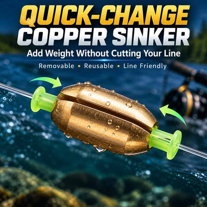 Quick-change copper fishing sinker overview and no-cut line design