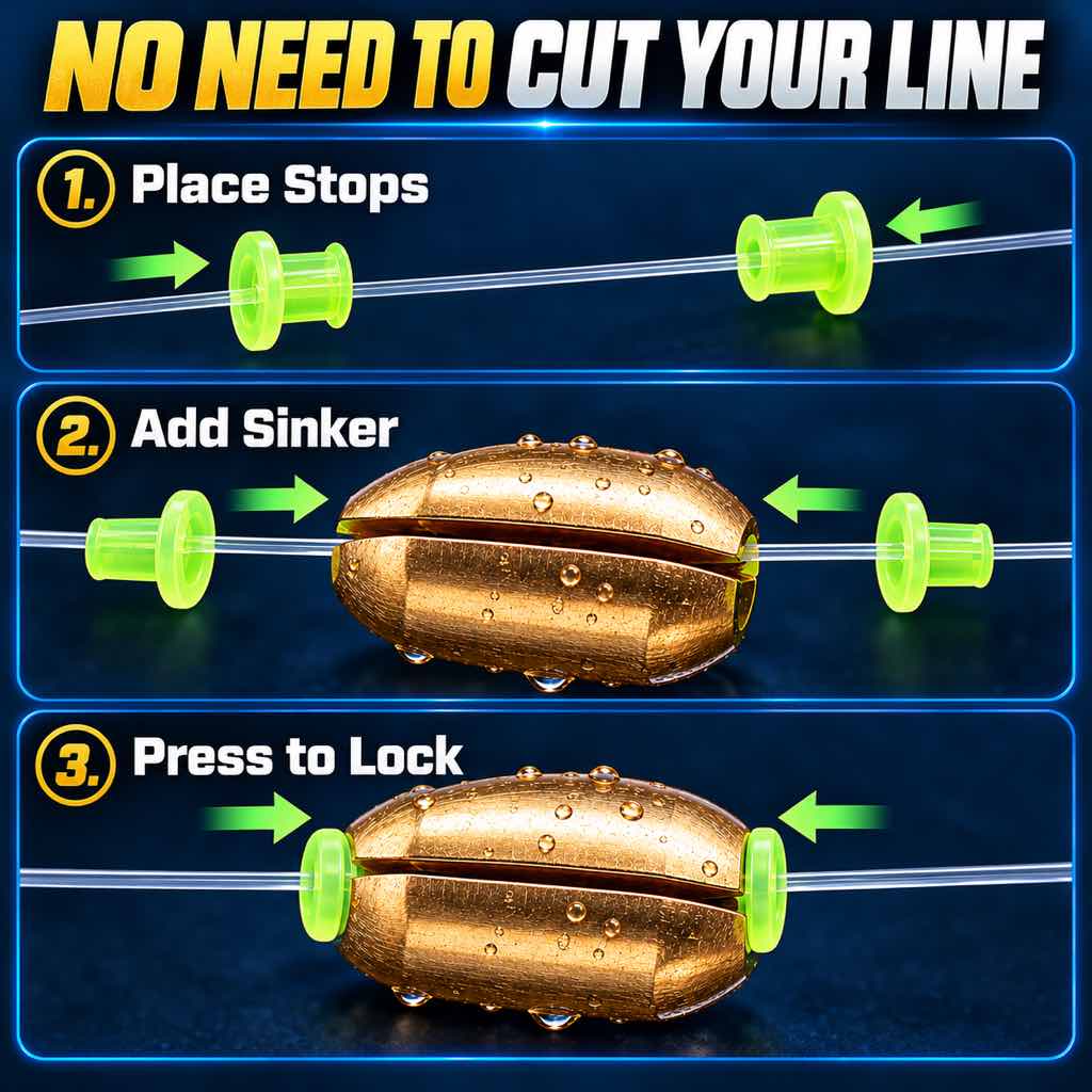 How to install a quick-change copper fishing sinker without cutting line