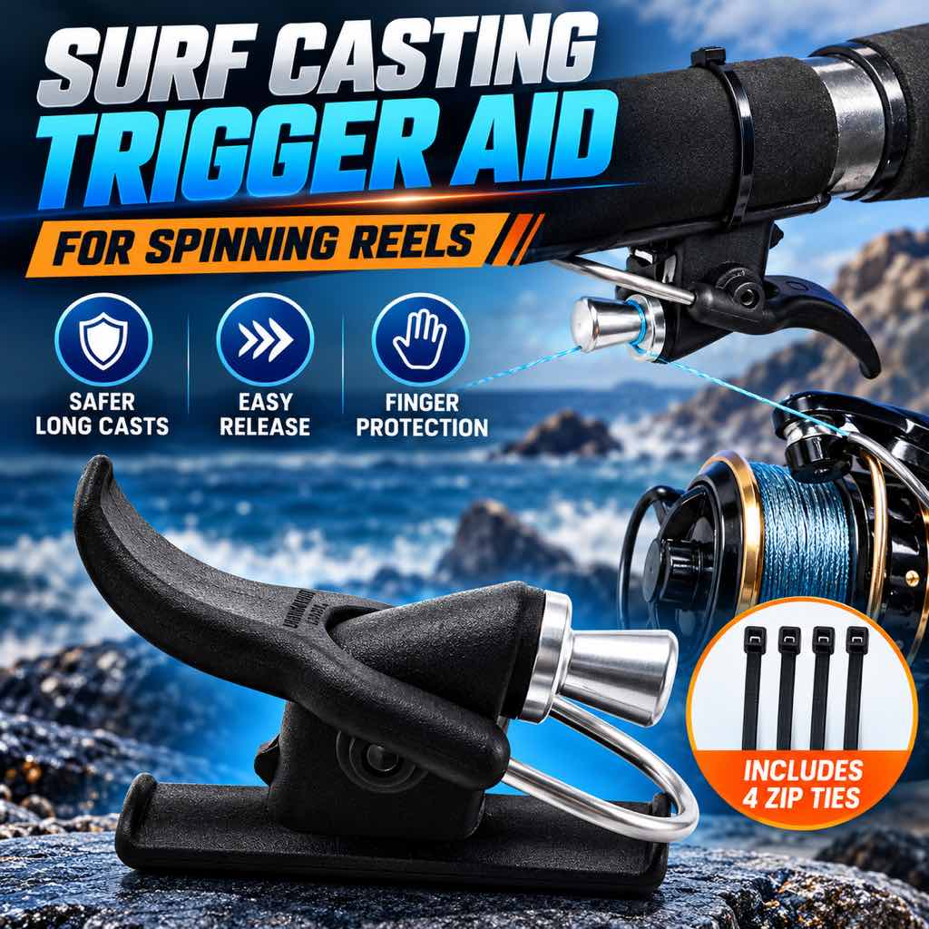 Surf casting trigger aid for spinning reel setup