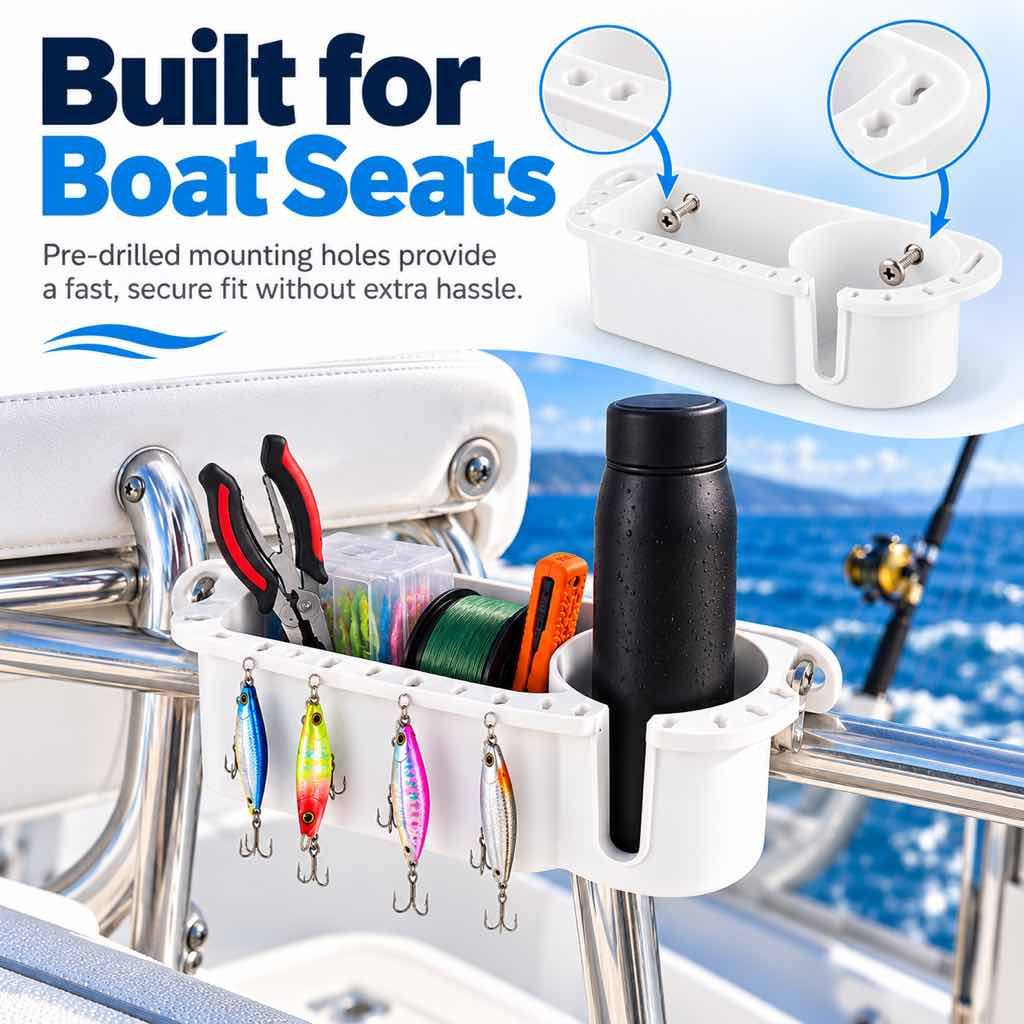 Boat fishing tackle organizer with cup holder — Image 8