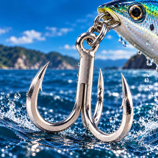 Silver saltwater treble fishing hooks for lure replacement — Image 1