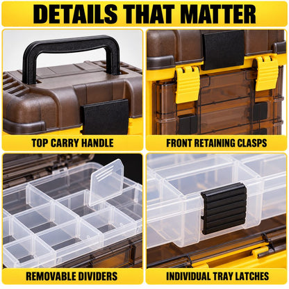 Fishing tackle box handle latches and removable dividers