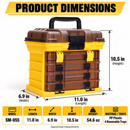 Portable fishing tackle box dimensions and specifications